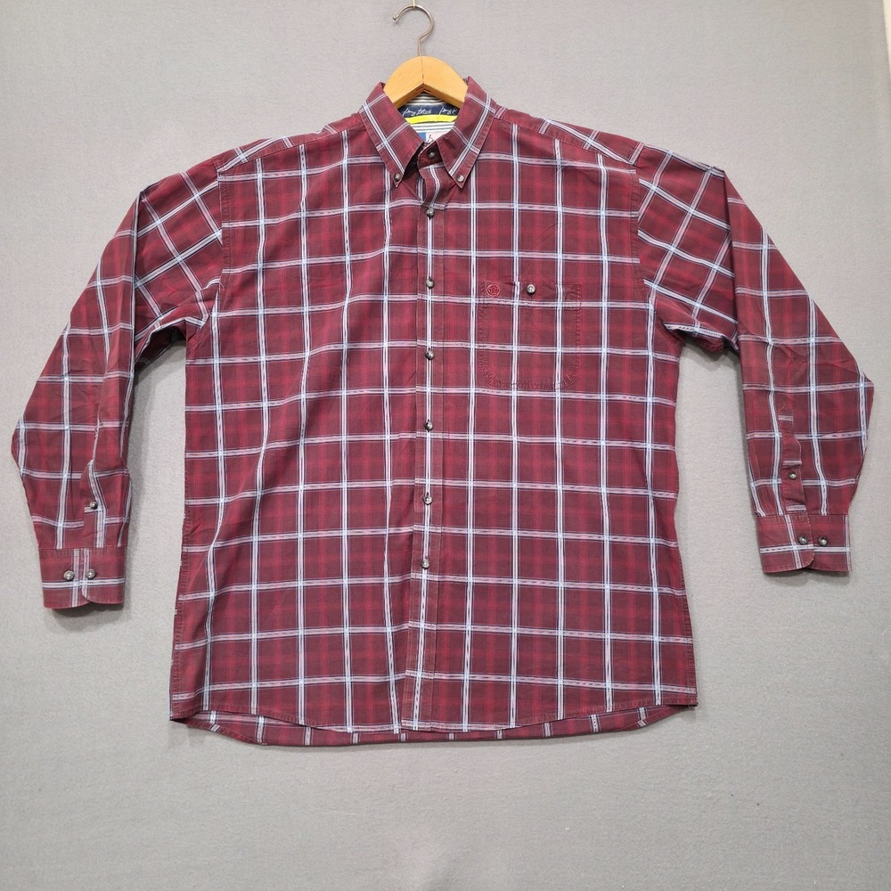 George Strait Men's Cowboy Cut Red Plaid Long Sleeve Button Up Shirt Size XL